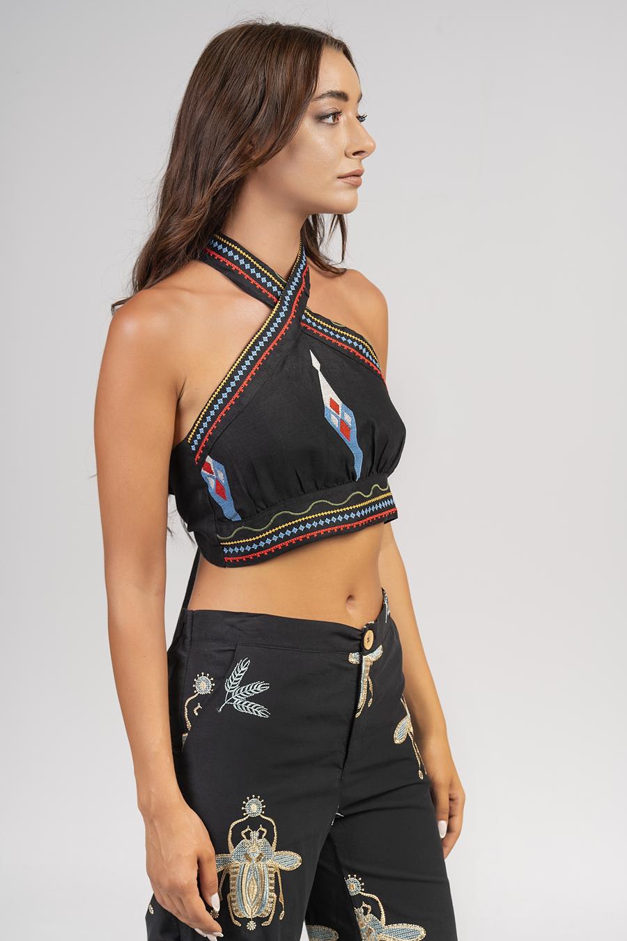 Crop top with embroidery Black
