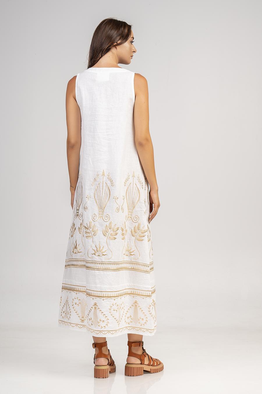 Dress with embroidery and frills at the hem Off White - Gold