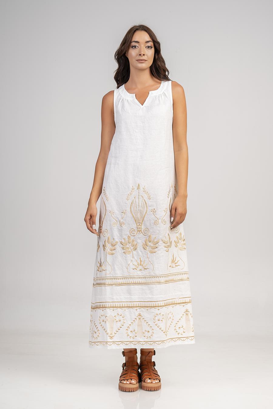 Dress with embroidery and frills at the hem Off White - Gold
