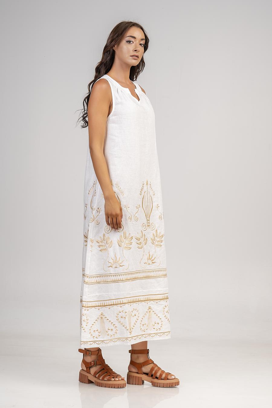 Dress with embroidery and frills at the hem Off White - Gold