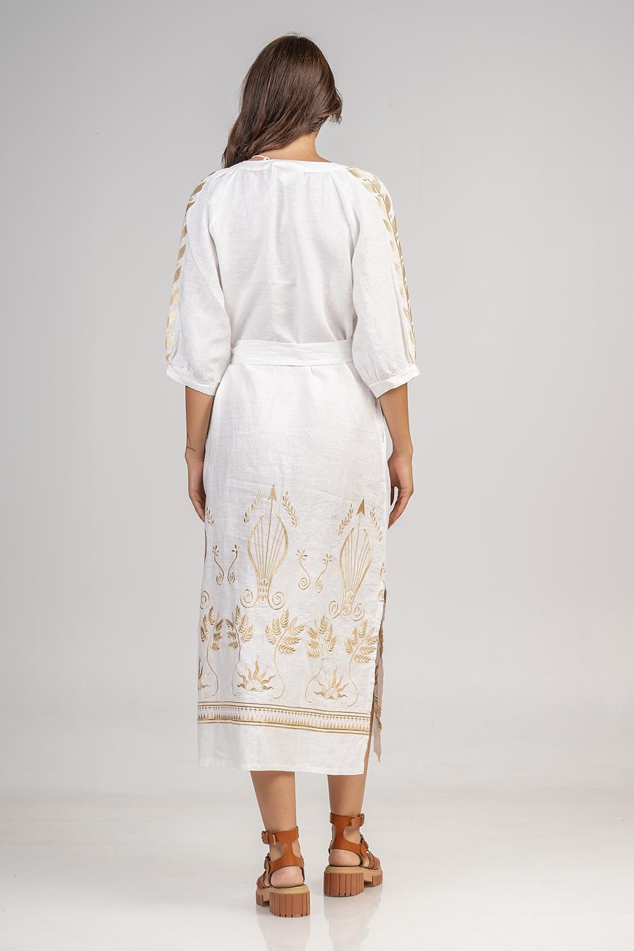 Dress midi with embroidery Off White - Gold