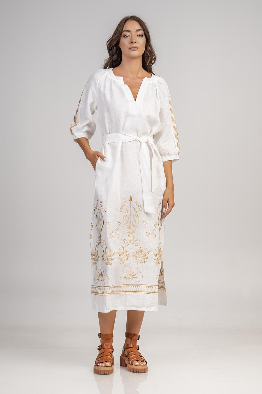 Dress midi with embroidery Off White - Gold