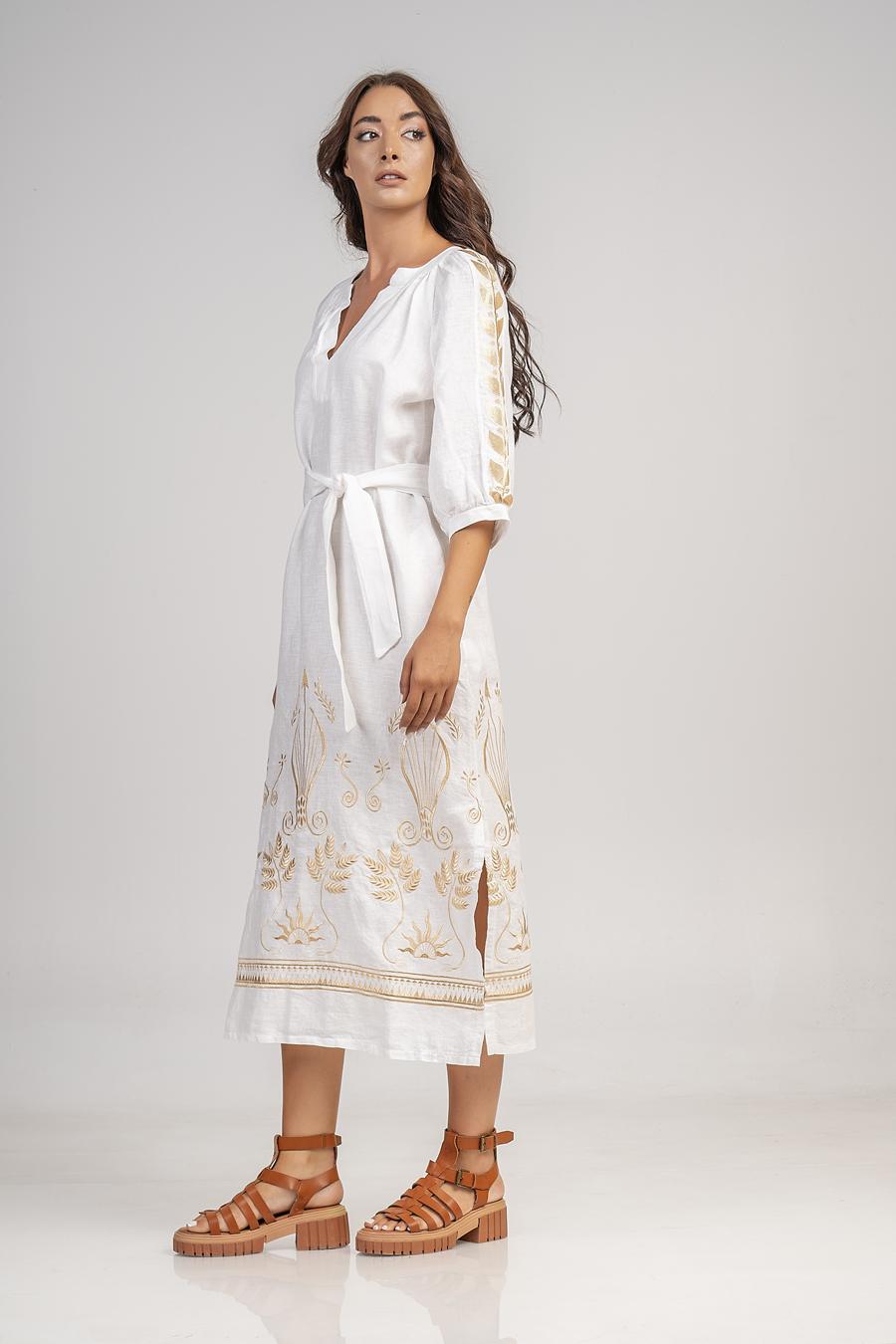 Dress midi with embroidery Off White - Gold