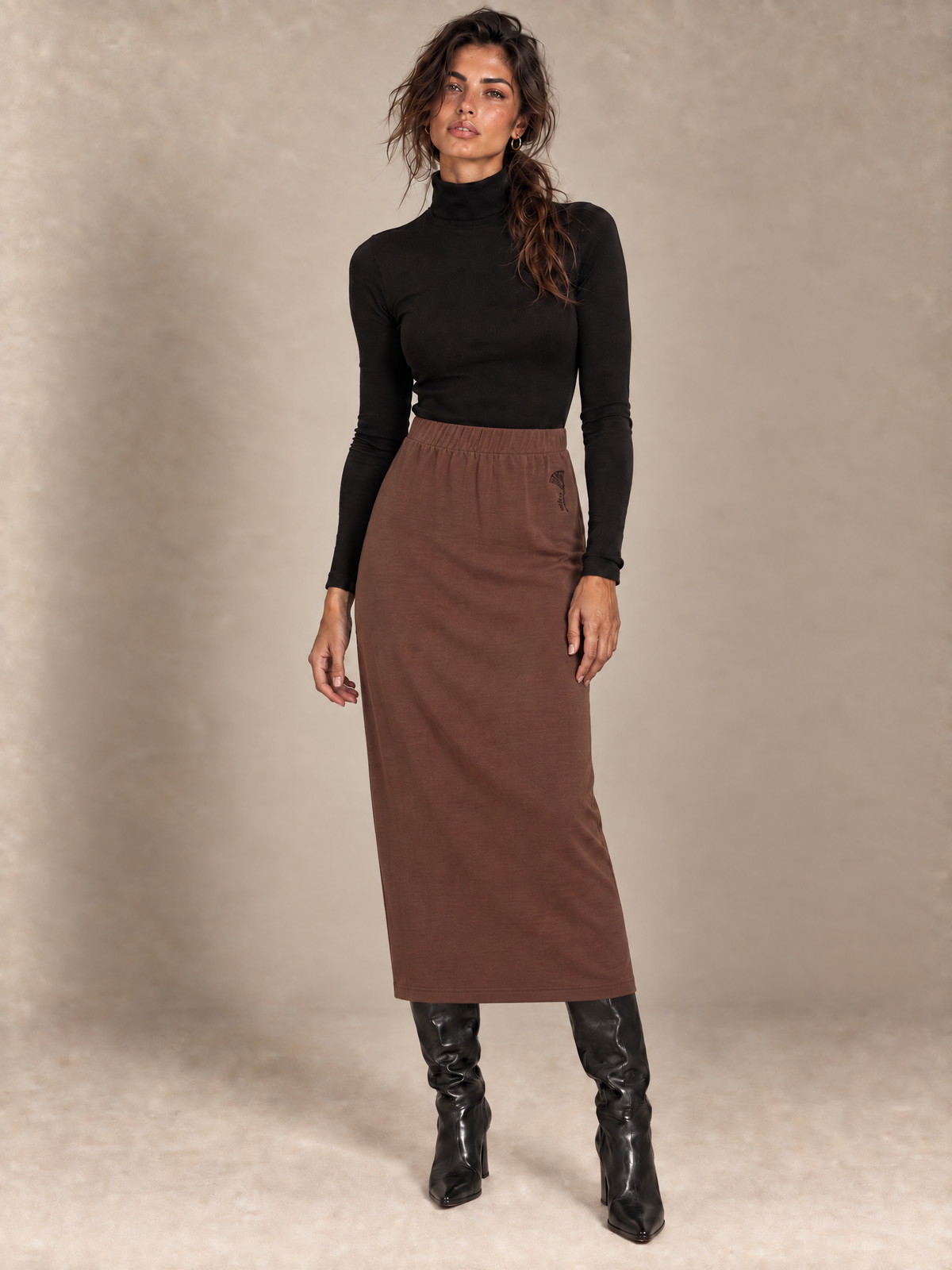 High-Waist Midi Skirt Brown