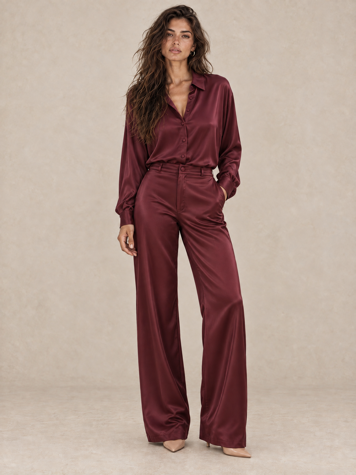 Straight–wide leg trousers Dark Red