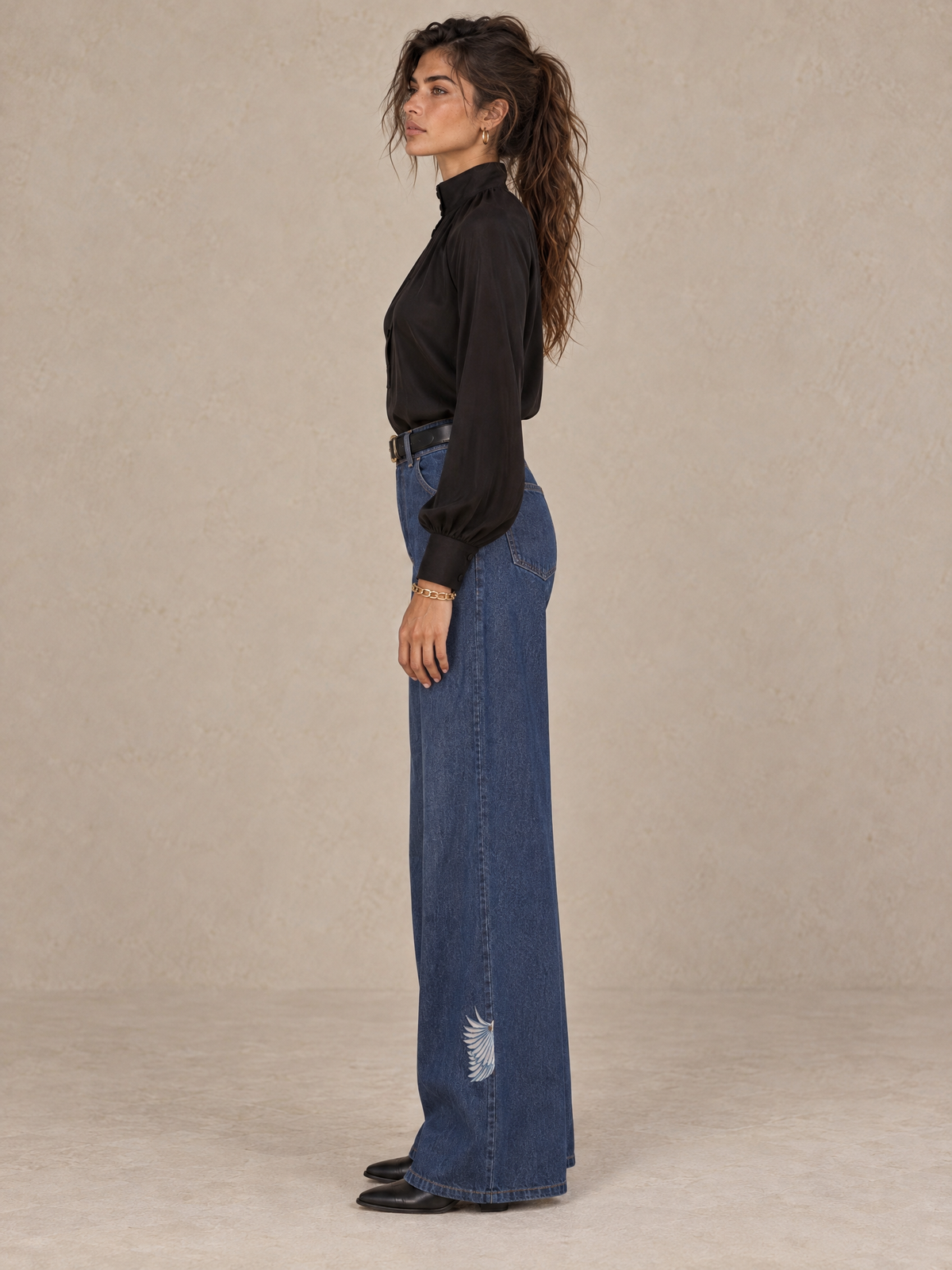 Long-sleeve top with collar Black