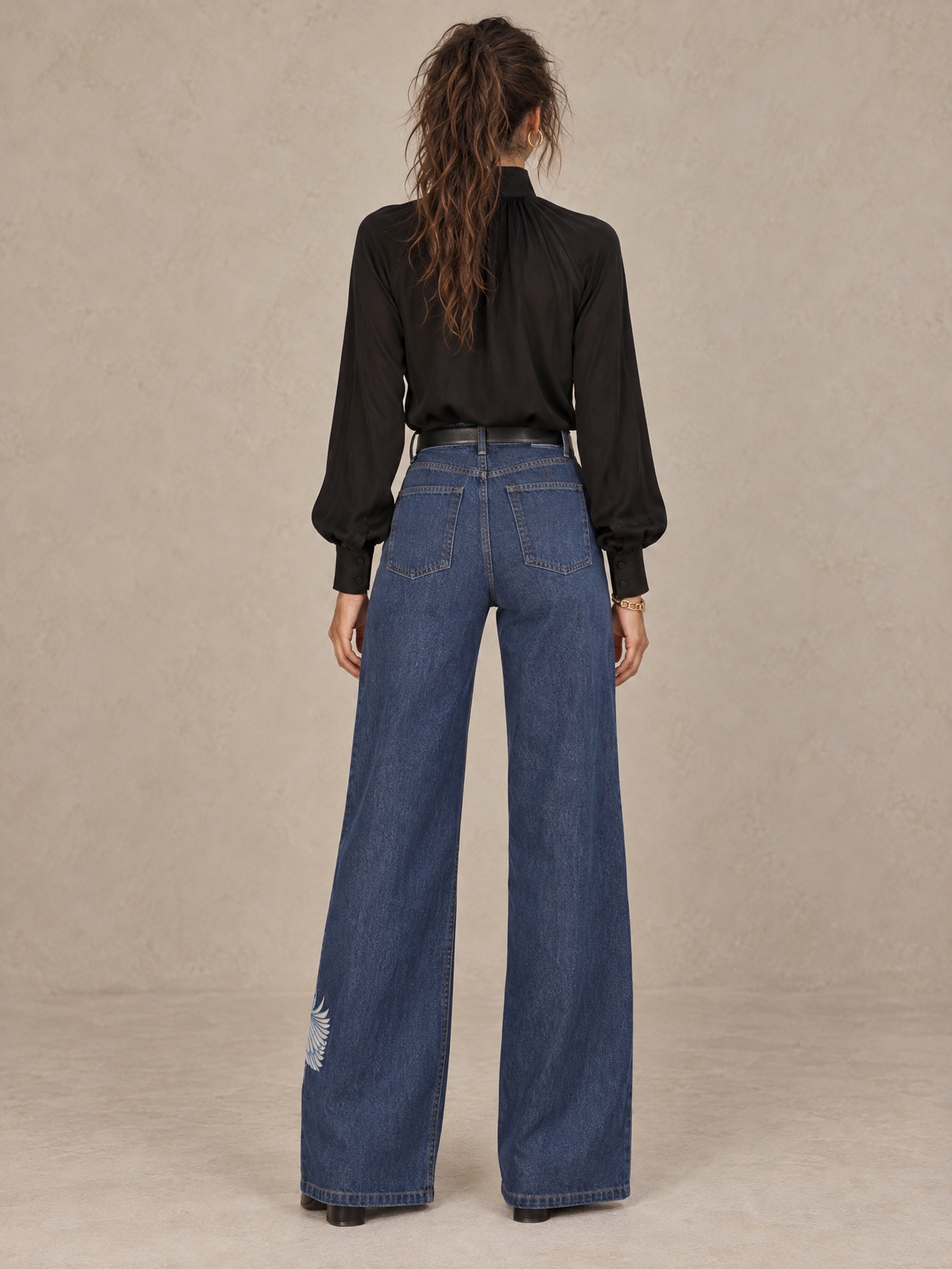 Long-sleeve top with collar Black