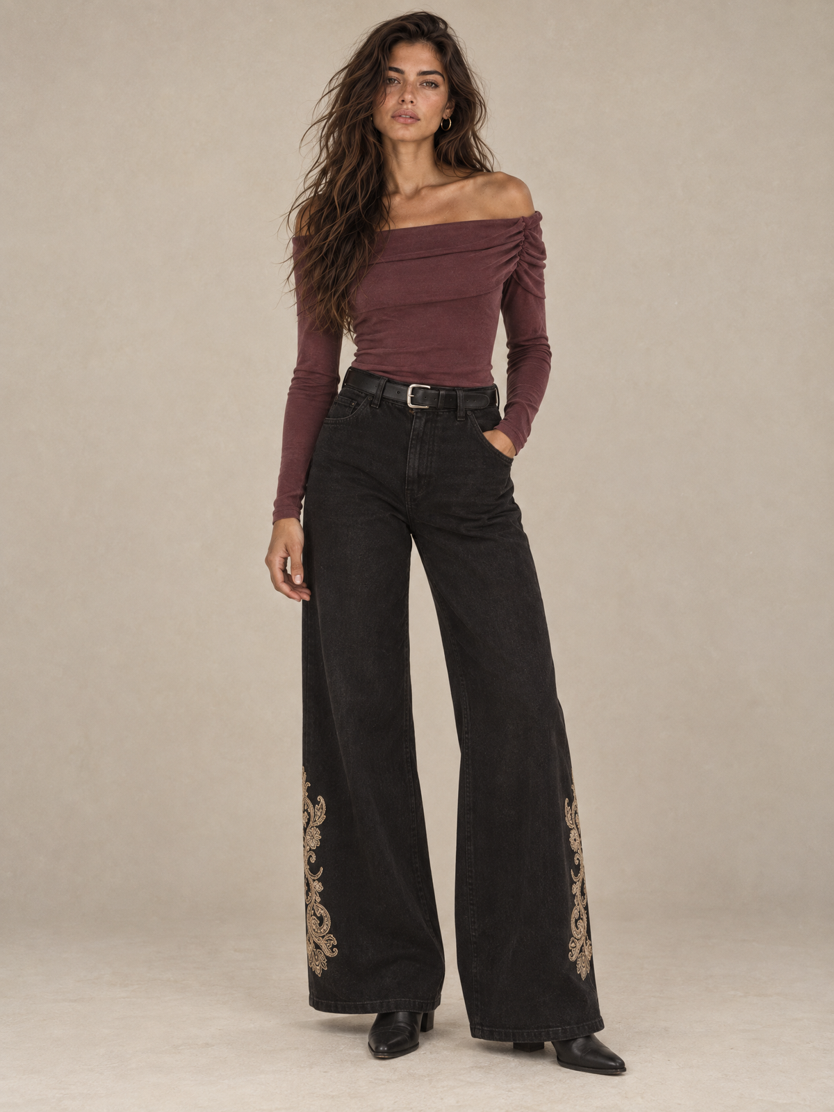 Long-sleeve top Drop shoulders Dark Red