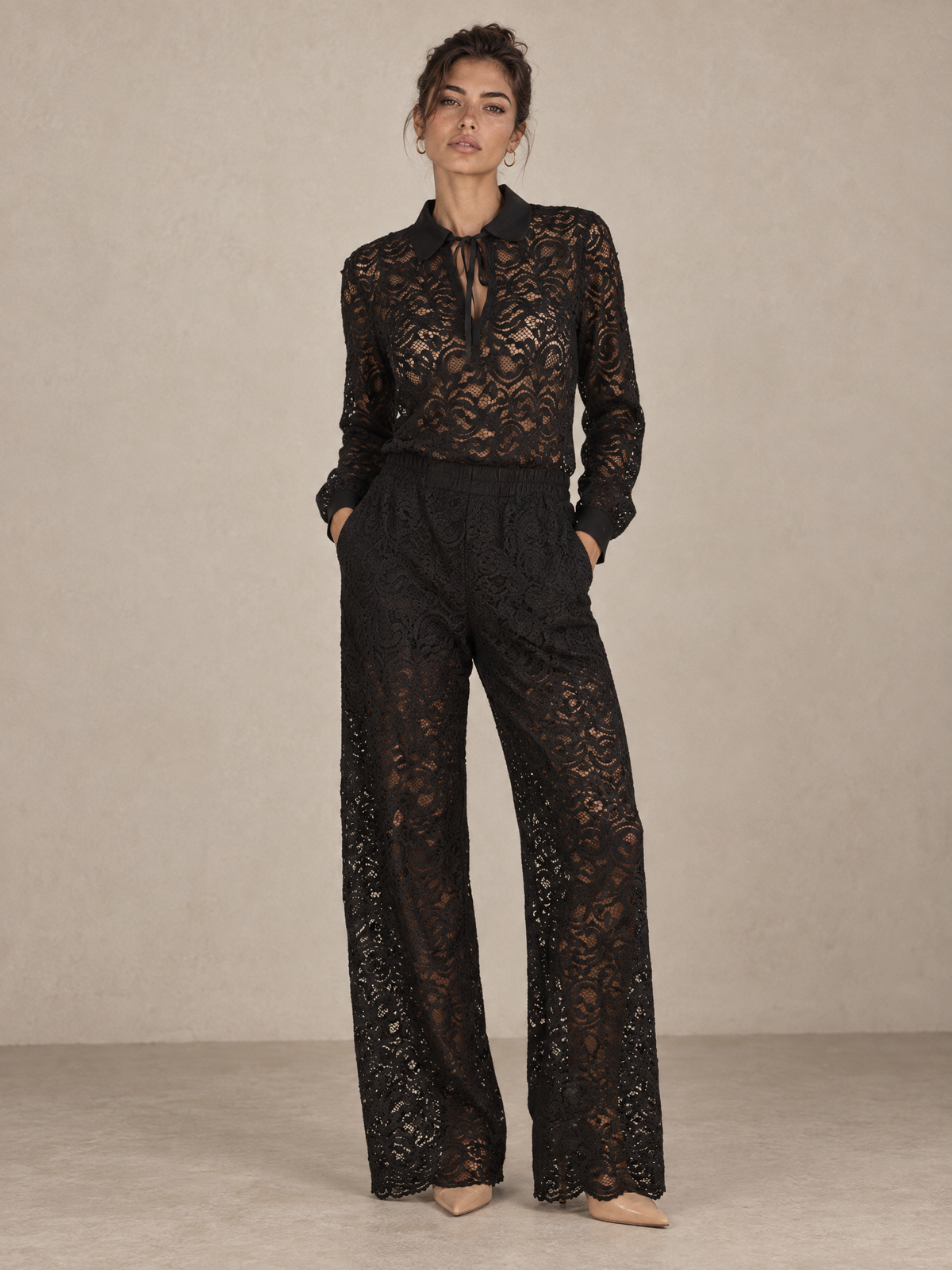 High-Waisted Lace Pants Black
